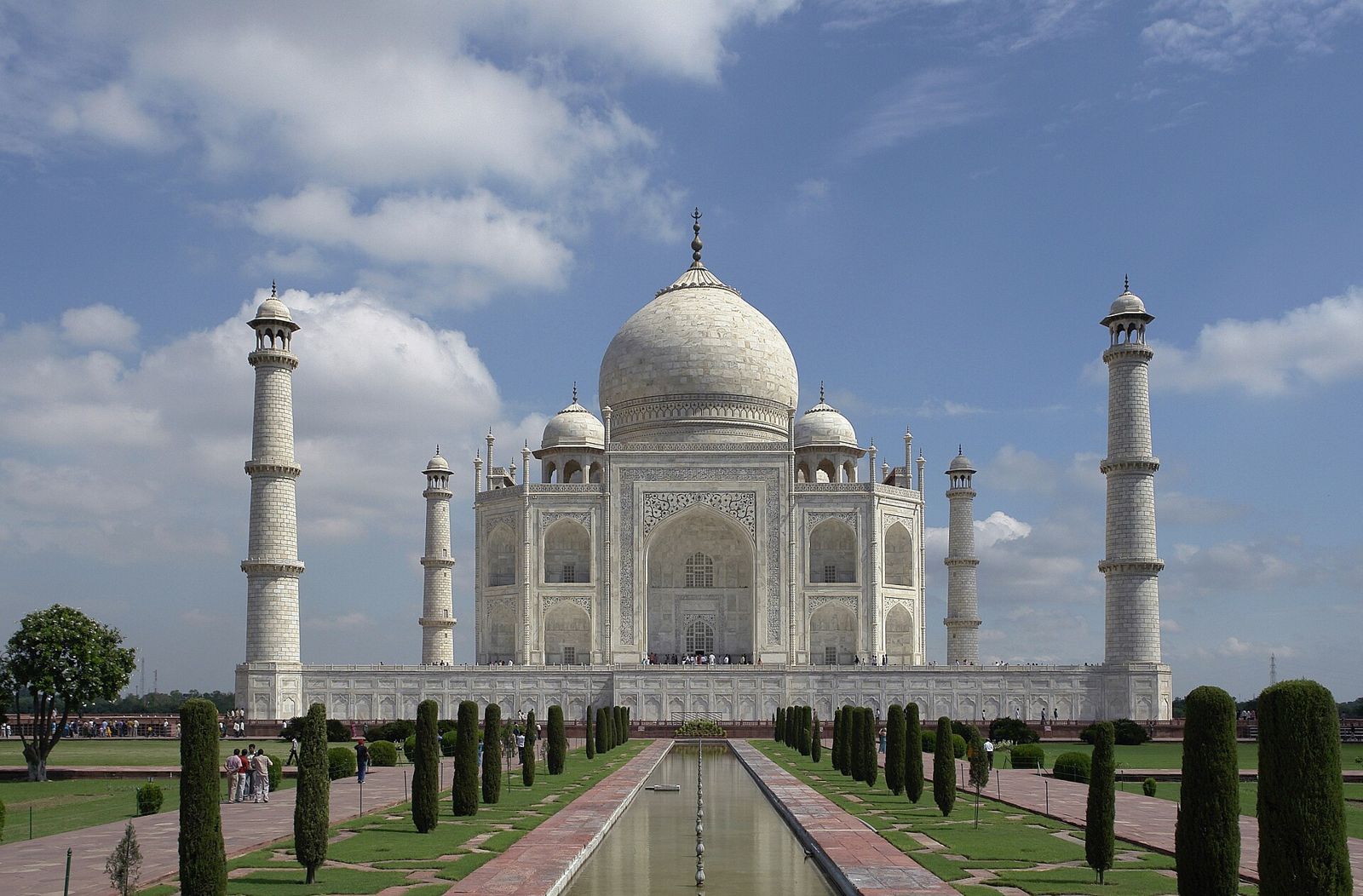 The Taj Mahal in Agra beyond its long water garden